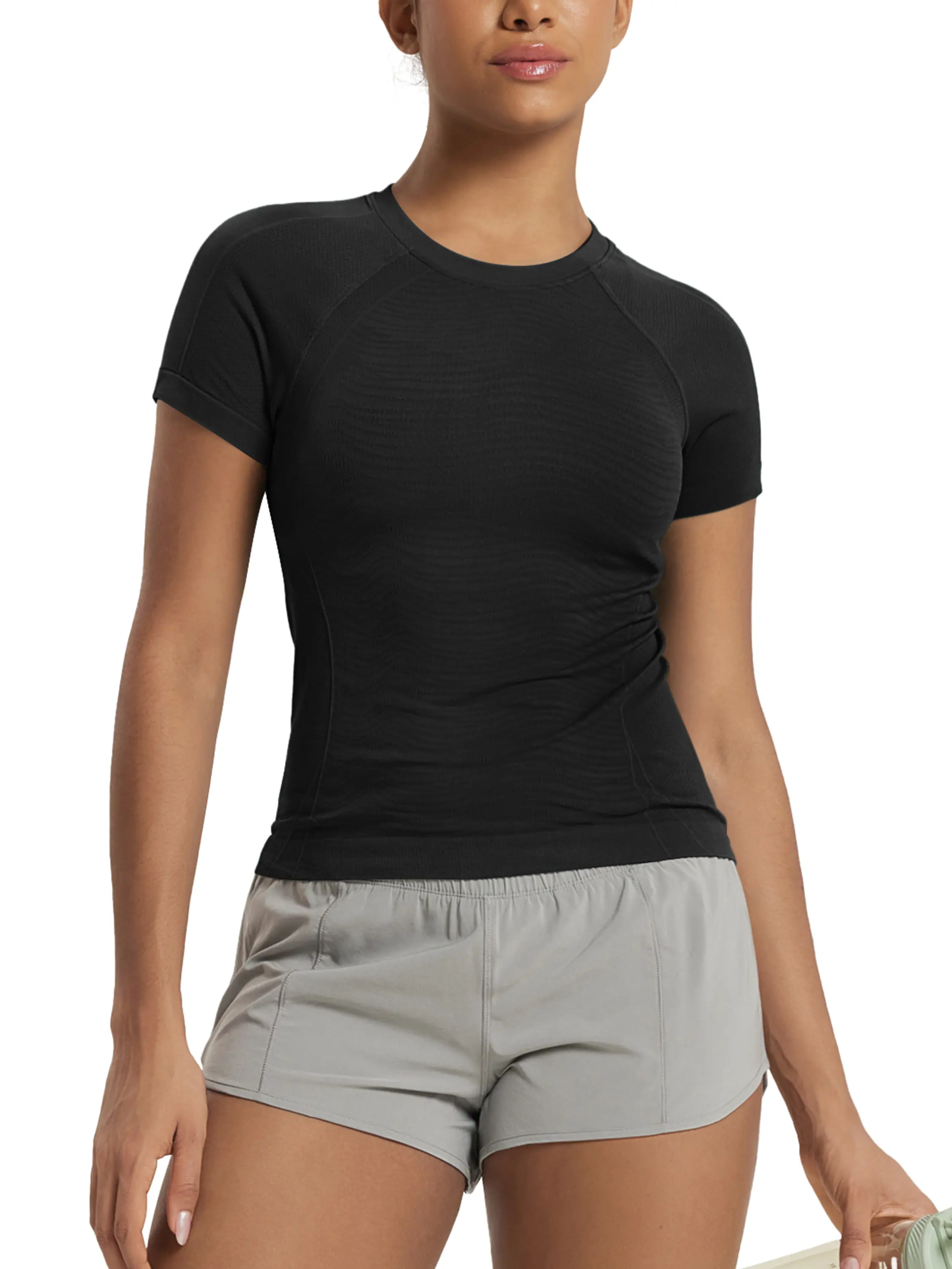 ODODOS Women's Nylon Seamless Performance Short Sleeve T-Shirt - Ultrathin, Breathable Activewear - Tight Fitted, Slim-Fitting Waist-Length Running Workout Top, Ultrathin Women's T-Shirts, Sporty Chic, Tight Fitted Women's T-Shirts