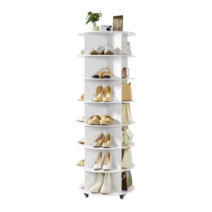 【DealsForYouDays】VEVOR 7-Tier 360° Rotating Shoe Rack Tower with Wheels, Movable Lazy Susan Organizer, 21 cm Inner Height, Holds 28 Pairs of Shoes, 35 lbs Per Tier, Assembly Required, Closet Shelf for Living Room, Entryway, White
