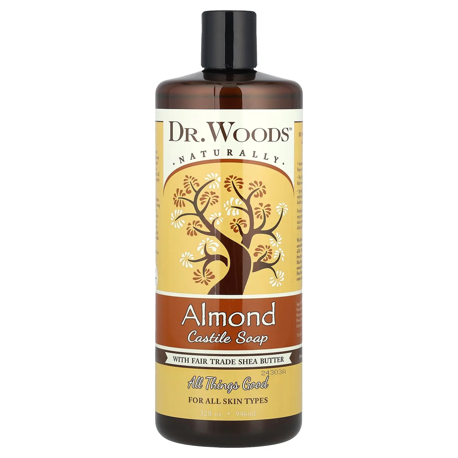 Dr. Woods Almond Castile Soap with Fair Trade Shea Butter, 32 fl oz (946 ml)