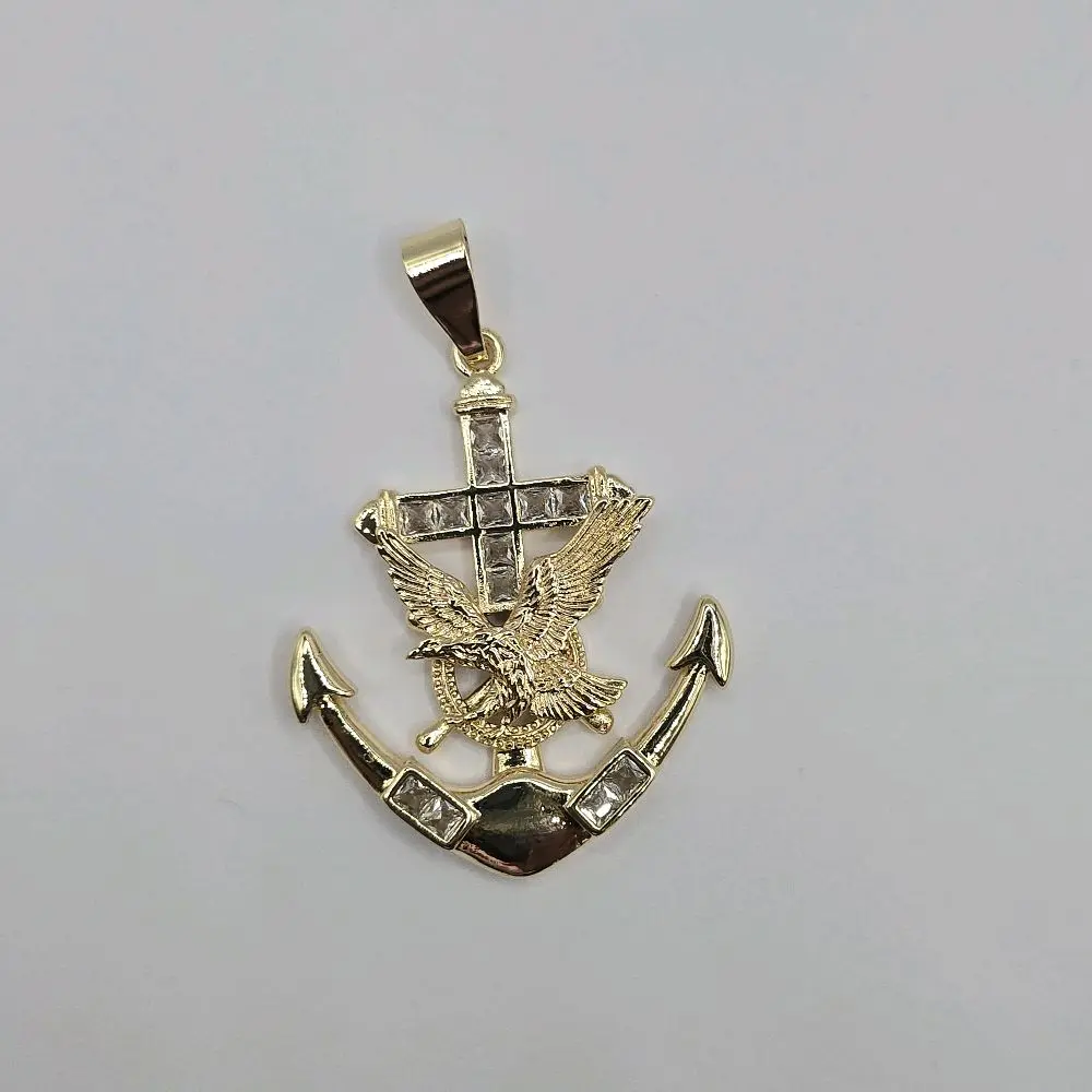 Anchor with Eagle fashion pendant with stone's gold-plated medium size NO CHAIN
