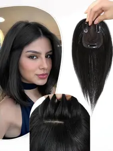 Women 12inch Straight Real Human Hair Topper, 360° No Bangs Clip-In Extension, Natural Look, Thickening & Volume, Easy to Style, Human Hair Extensions, Straight Hairpiece