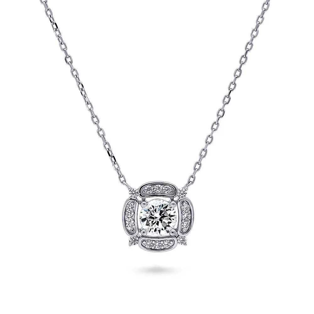 BERRICLE Sterling Silver Flower Halo Pendant Necklace for Women, Cubic Zirconia CZ 16 inch, Color (Clear, Emerald, Ruby)