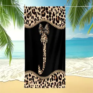 Leopard Print Letter Beach Towel, Rhinestone Trim, Reusable, Skin-Friendly, Perfect for Summer Vacations