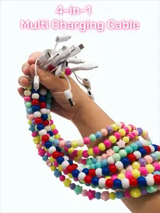 Handmade 4-in-1 Beaded Charging Cable – Compatible with iPhone, Android, USB-C & Lightning Devices | Fast Charging | Colorful, Cute, and Functional Gift Idea