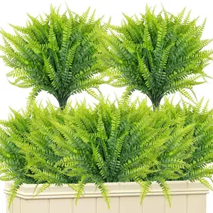 12 Bundles Artificial Plants Outdoor Faux Boston Fern Spring Decor, Decorative Fake Plant, Fake Plants UV Resistant Plastic Greenery Shrubs Artificial Fake Flowers for Outside Gardens Patio Yards Home Summer Decor