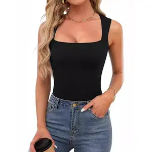 Summer Outerwear Tank Top Women Cropped Square Neck Ribbed Straps Milk Silk Stretchy Chic Essential White Black Magenta Beach Day Suits