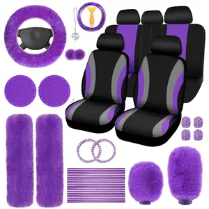 45pcs Car Interior Decorative Accessories, Car Seat Decorative Accessories, Universal Plush Steering Wheel Protective Cover Kit, Fashionable Car Interior Seat Set for Women & Men, Car Interior Accessory