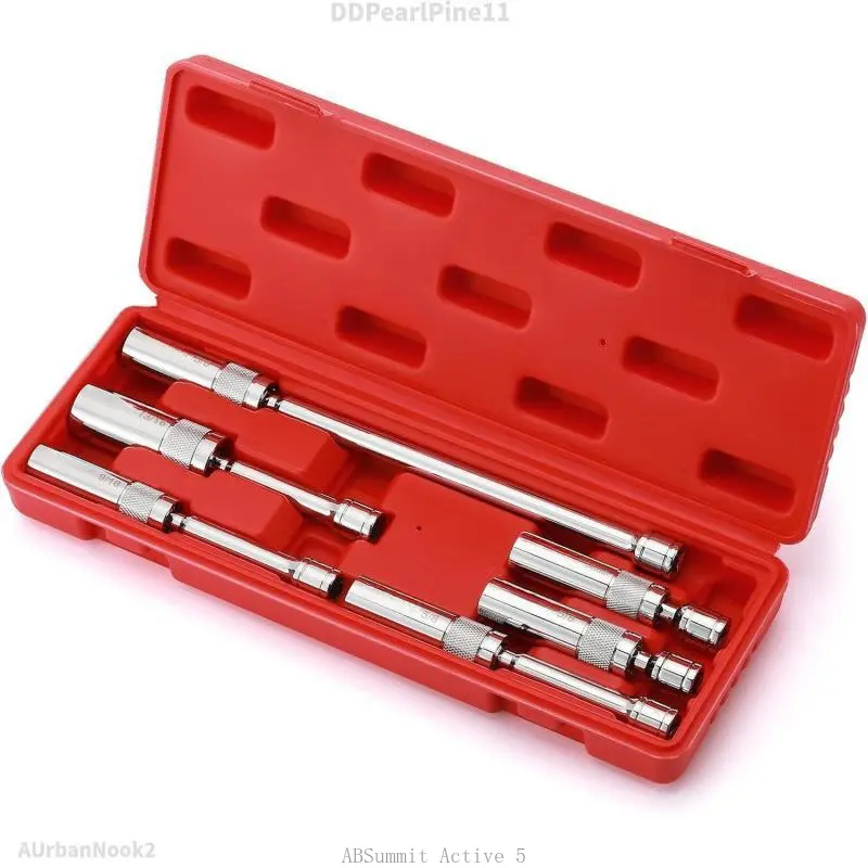 6PCS 3/8-Inch Drive Magnetic Swivel Spark Plug Socket Set, Include 9/16-Inch, 5/8-Inch, 13/16-Inch, 14mm Socket, Length: 4-Inch, 6-Inch, 11-Inch, 12-Point, CR-VDDPearlPine11AUrbanNook2ABSummit Active