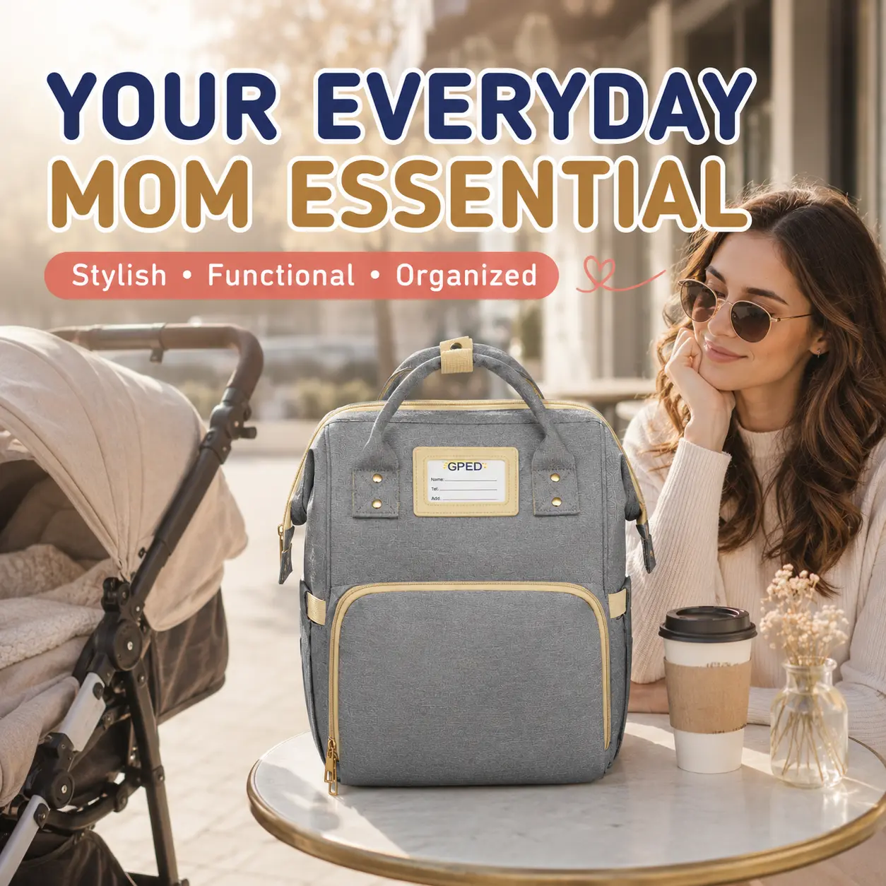 Lightbiz Multifunctional Diaper Bag Backpack, Waterproof Travel Diaper Tote with 3 Insulated Pockets, Large-Capacity Baby Bag with Changing Station, Stroller Clips, Unisex for Baby Travel Essentials Organization outdoorfun Diaperbag