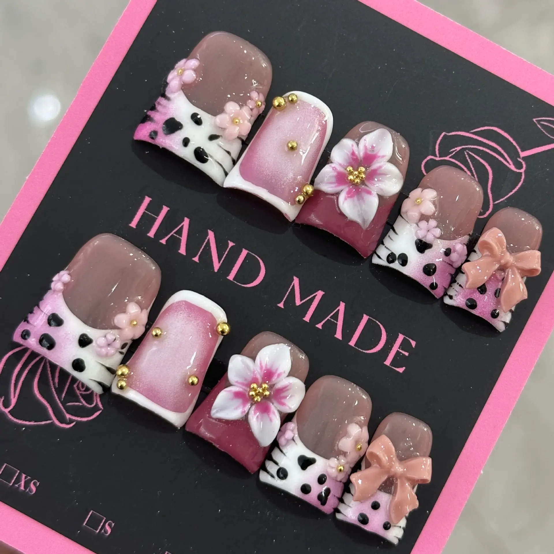 2026 Luxury Press on Nails Short Duck,Handmade Press on Nails,3D Unique Reusable ABS Material,False Nails with Designs Bow Flower Cow Print Glossy Glue on Nail Thick Acrylic Nail(M)