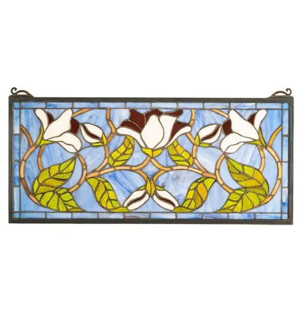 Meyda Lighting 204638 25" Wide X 11" High Magnolia Stained Glass Window Panel