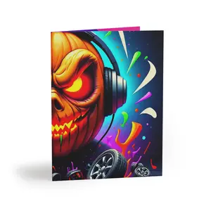 Halloween Greeting Cards with Edgy Pumpkin Design, Spooky Party Invitations, Fun Halloween Decor, Unique Birthday Cards, Set of 8, 16, or 24