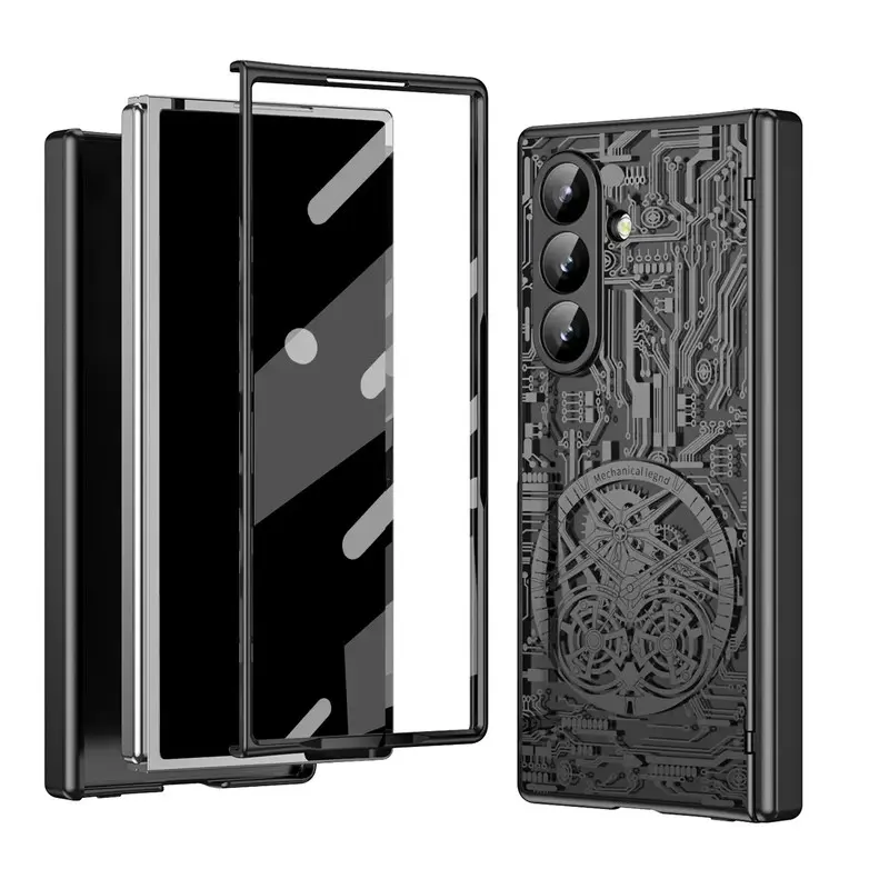 Compatible with Z Fold8/Z Fold7/Z Fold6/Z Fold5/Z Fold4 /Z Fold3 Mechanical Legend Electroplated texture transparent phone case protective hinge cover phone case-HN227-4