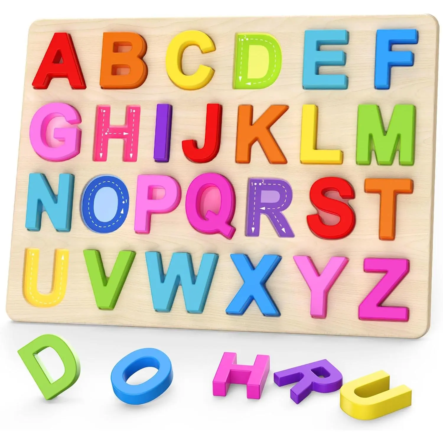 Wooden Alphabet ABC Shape Puzzles for Toddlers, Preschool Early Education Toys with Children Development, Sensory Play, Gift for Girls Boys 6 Month-9 Years Old, Christmas Gift Idea