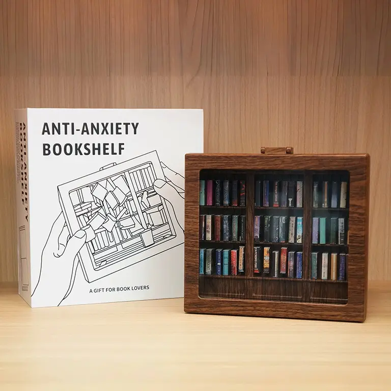 54-Book Collectible Edition Miniatures Library Statue with LED Lights, Magnets, PVC Plastic Model - 8cm Height, 20cm Length Indoor Decoration for Home Office, Stress Relief Visual Retreat to Organize Anxiety
