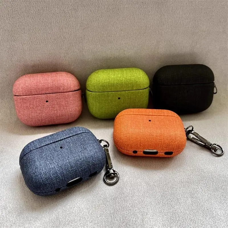 Fashionable Denim Fabric Patterned Hard Shell Portable Shockproof Convenient Snug Fit Lightweight Drop Protection Headphone Protective Case, Earphone Protective Cover, Earphone Accessories Compatible with AirPods 1 2 3 4 Pro Pro2, Headset, Audio