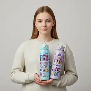 Cute Cartoon Insulated Cup, Tumbler with Lid, Trendy Girl Design, Fun Cat Pattern, Portable Water Bottle for School, Travel, Coffee, Halloween Party, Teen Gifts