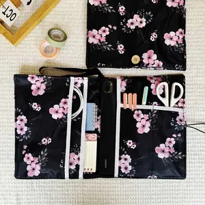 Floral Book Cover with Wooden Buckle, Cotton Padding Protection for Paperback and Hardcover, Ideal Gift for Book Lovers, Desk Organizer