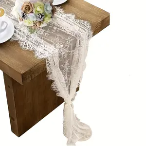 Lace Table Runner 14x118 Inches, Embroidered Bohemian Style, 1 Piece, Elegant Dining Decor, Perfect for Home and Party Use