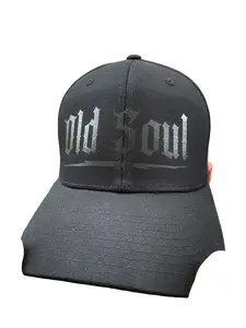 TheDrive Clothing OLD SOUL BLACK On Black Flexfit Cotton Hat Flexfit Hat For Men And Women - Black Fitted Baseball Cap, Streetwear Everyday Comfort And Classic Style