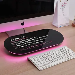 Glass Desktop Whiteboard - 17 X 7 Inches Small Dry Erase Board with Pink Light, Glass White Board Surface Notepad with 1 Drawer, Desk Organizers for , Home, School Supplies (Black)