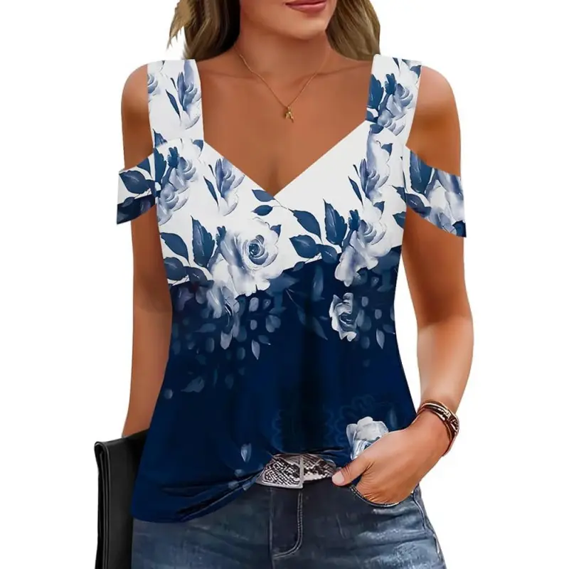 Womens Short Sleeve Tops Casual V Neck Cold Shoulder Comfy T Shirts Trendy Basic Tunics Tank Top