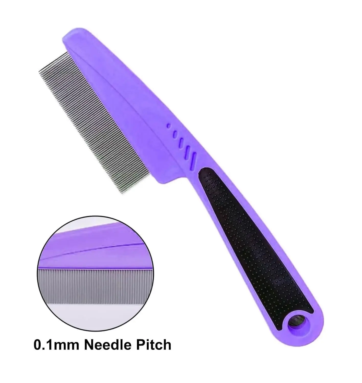 Rubber Handle, Flea and Tick Combs for Dogs & Cats, Fine Tooth Dog Comb for Grooming (Purple)