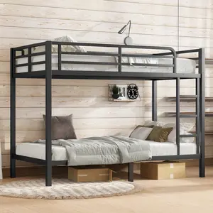 Metal Full Over Full Bunk Bed for Teens and Adults, Space-Saving Heavy-Duty Steel Frame, Noise-Reduced Design, No Box Spring Needed, High Weight Capacity, Easy Assembly (Black)