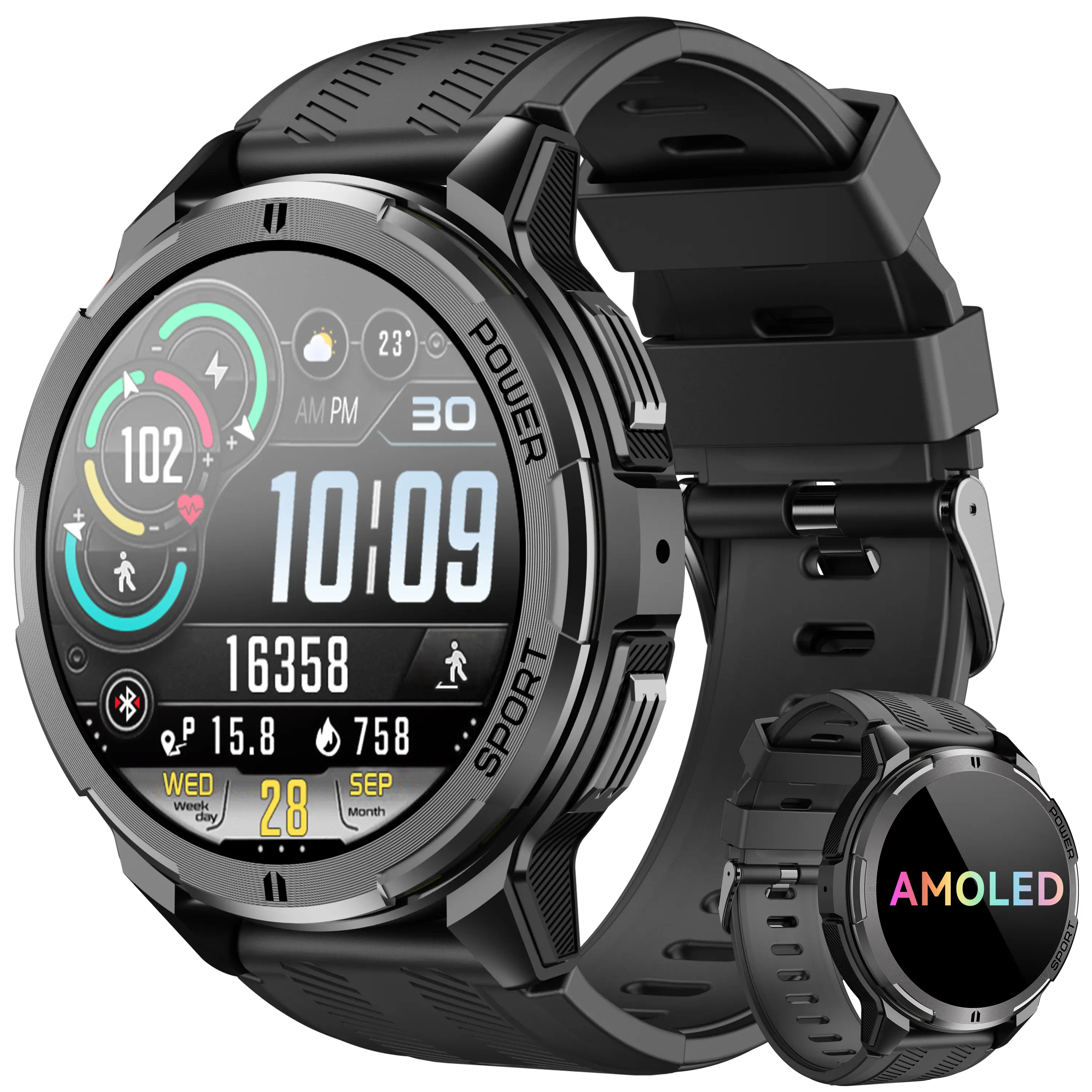 OUKITEL Metal Wearable Smart Watch - Bluetooth Powered Waterproof, AMOLED Display, 7-Day Battery, Fitness Tracker, 24H Health Monitor, 100+ Sports Modes, Compatible with iOS & Android (FCC Certified, Heart Rate Watch), Music
