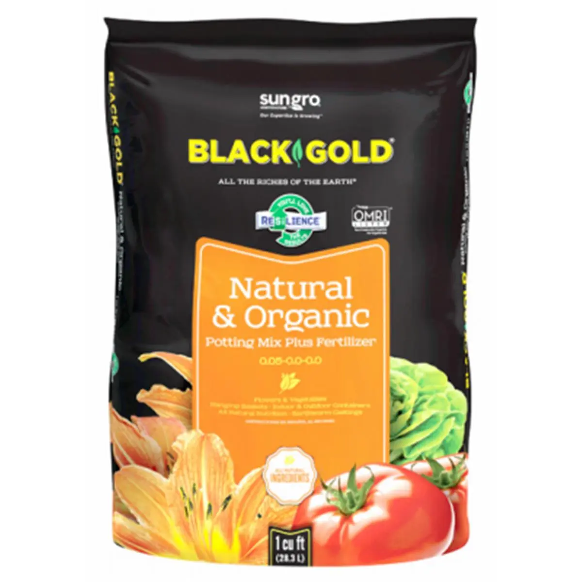 Sungro Horticulture 245821 Black Gold CUFT Natural & Organic Potting Mix - Contains Resilience, Enriched with Silicon, OMRI-Listed, Rich & Loamy, Optimum Aeration, Growing Mix Soils, Mulches & Planting Media, 1060 Lbs, Listed By Omri