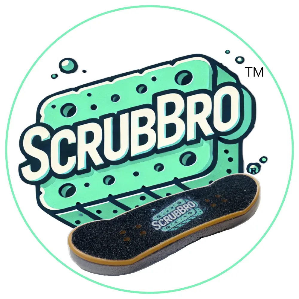 ScrubBro! Mini Fingerboard Cleaning Pad Skate + Destroy Mess Combo 4-Pack for Kitchen Bathroom & On-the-Go Use Night Hunt Black Grip - Elastic