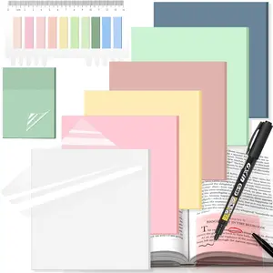 Transparent Sticky Notes 3x3 (with Sticky Tabs & Marker Pen),  9 Pack Clear Sticky NoteSuper  Adhesion,  Translucent Sticky Note for Study, Book,Office,School Supplies