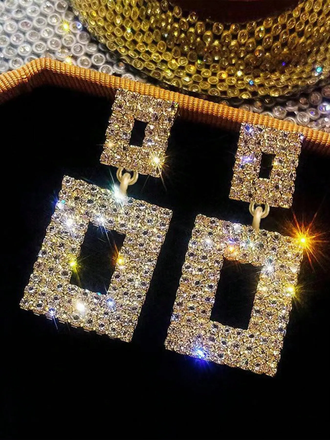 Rhinestone Decorated Bling Geometric Dangle Statement Earrings (1 Pair), Stylish Dangles, Elegant Gorgeous Jewelry for Party, Luxury Fashion Accessories for Women, Dangling Earrings