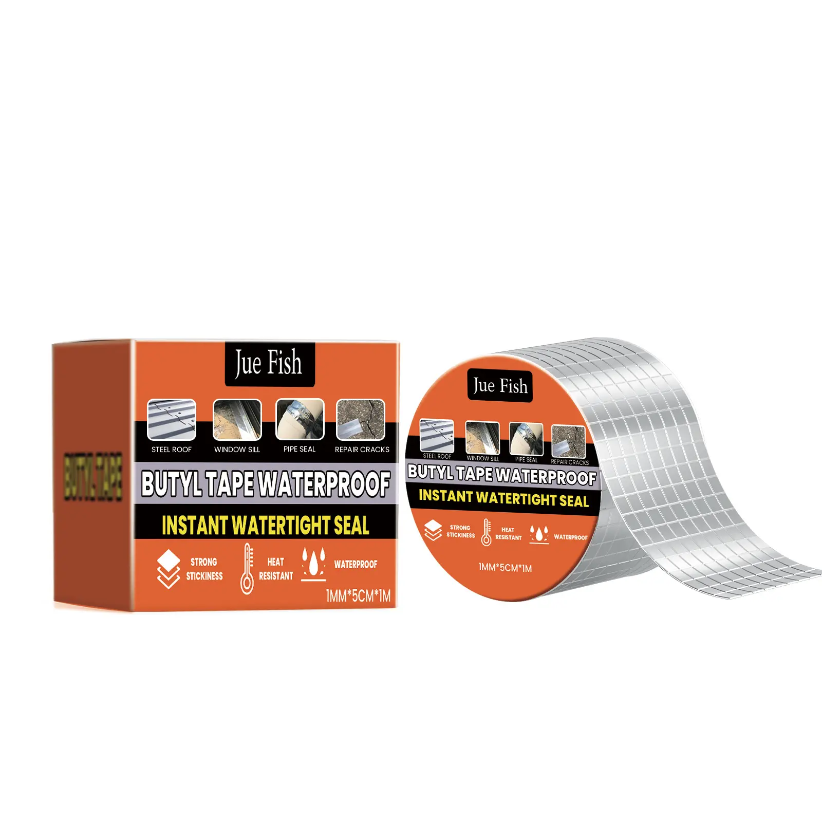 JUE FISH Waterproof butyl tape for roof leak repair and moisture-proof high-viscosity self-adhesive aluminum foil waterproof membrane