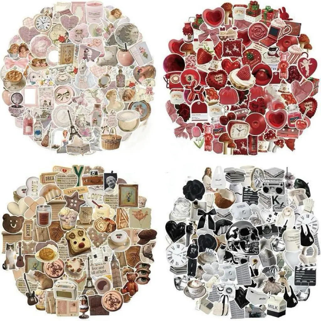 Vintage Aesthetic Cute Die-Cut Decorative Stickers - 240 Durable Waterproof Vinyl Pieces, Peel & Stick Easy-Remove DIY Scrapbooking Supplies, Phone/Laptop Accessories, Cute Stickers, 240 Pieces