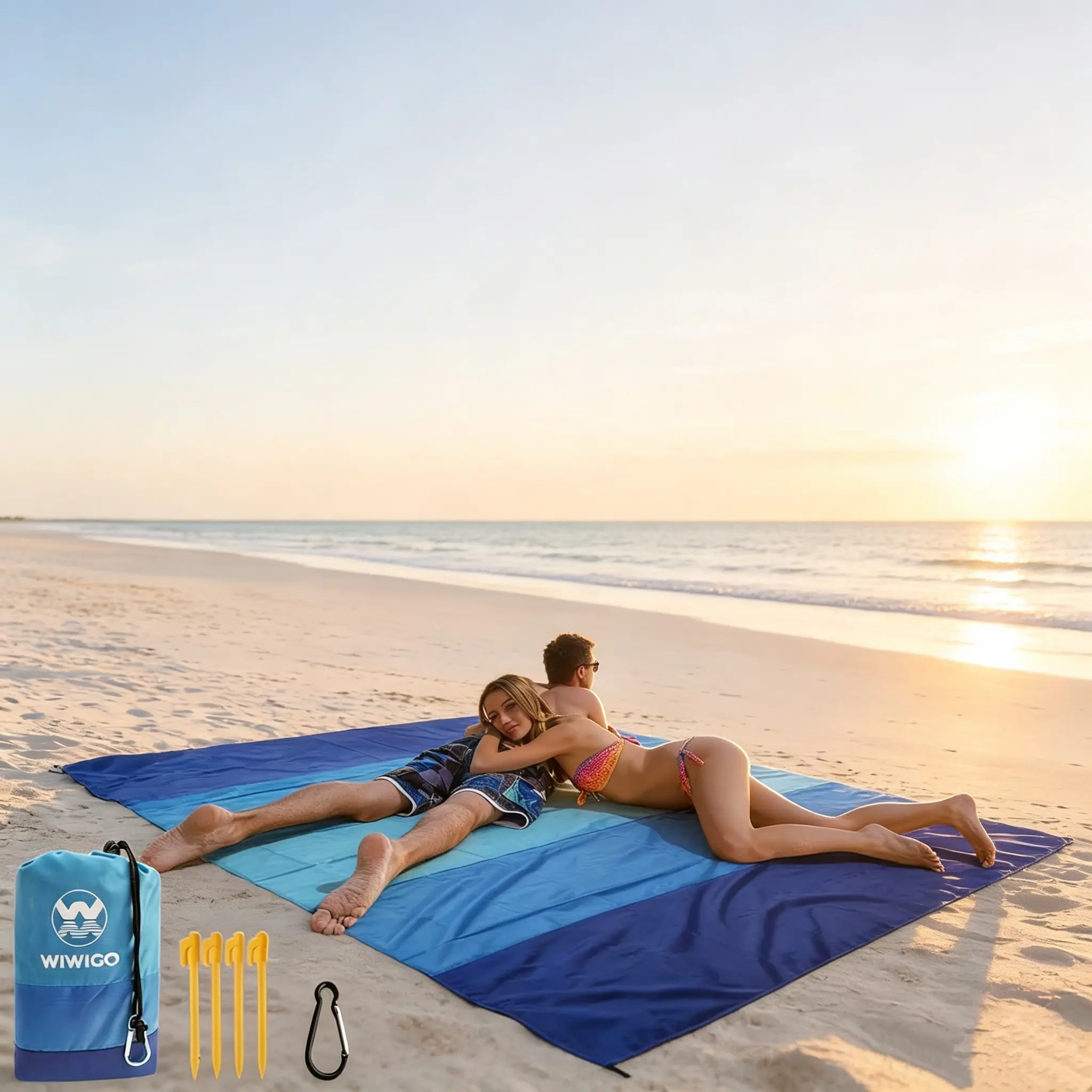 Waterproof Sandproof Beach Blanket, 79" X 83"/10'x9' Oversized Beach Mat for 2-8 Adults, Quick Drying Outdoor Picnic Mat, Portable Beach Accessories for Travel Camping Hiking