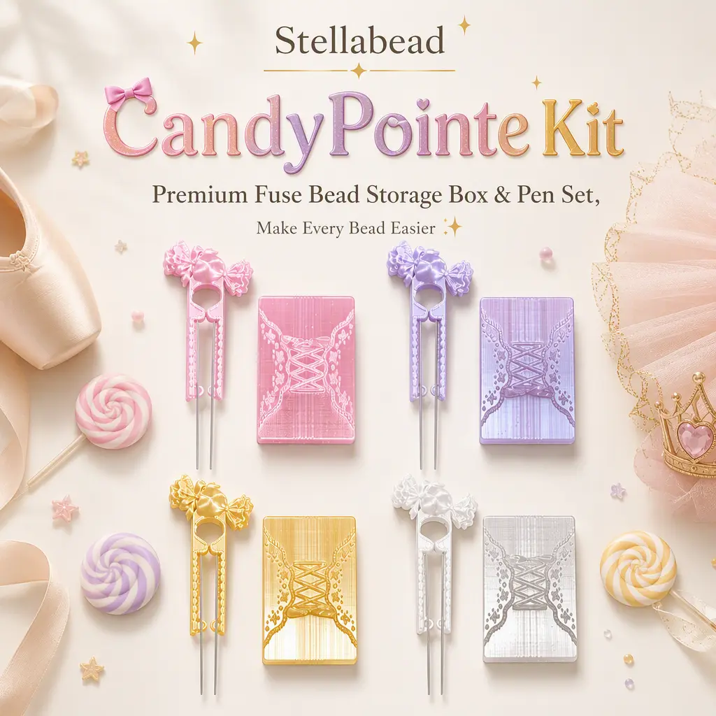 Stellabead CandyPointe Kit — Premium Fuse Bead Storage Box & Pen Set, Cute Organizer Tray with Precision Bead Pen Tool, Smooth Crafting Accessories for DIY Pixel Art, Jewelry Making & Handmade Projects