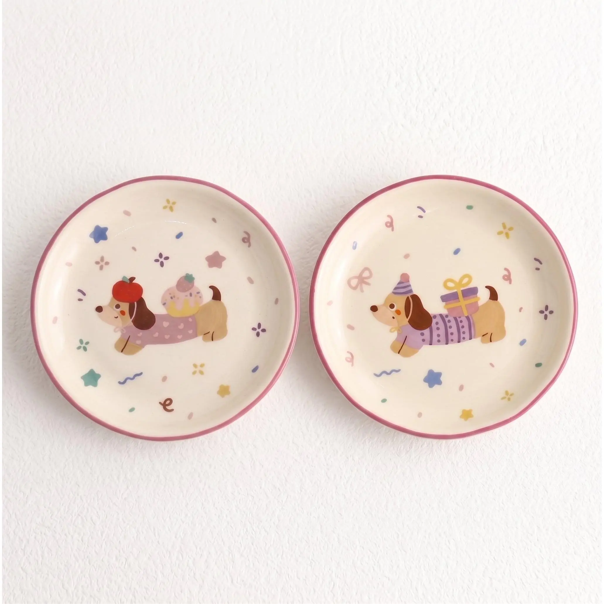 Dachshund Dessert  · 6" decor Dinner  Set Porcelain salad plates