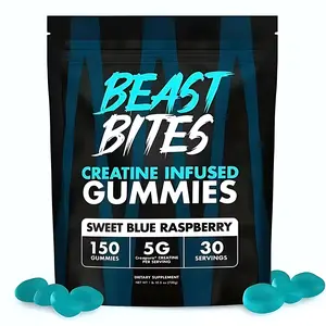 Beast Bites Creatine Infused Gummies with Creapure NSF Certified Edible Amino Acid for Fitness & Dietary Healthcare Sweet Blue Raspberry Flavor