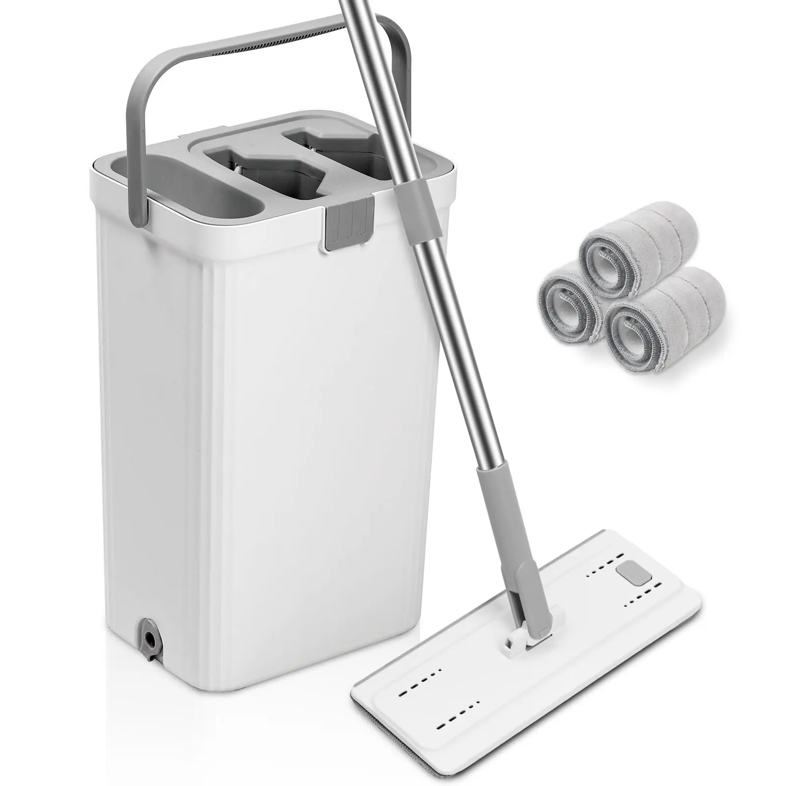 Flat Mop and Bucket System, Separates Dirty and Clean Water, Hands-Free Floor Mop and Bucket with Wringer Set for Home, Include 3 Reusable Microfiber Mop Pads, Home Cleaning for All Floor Types