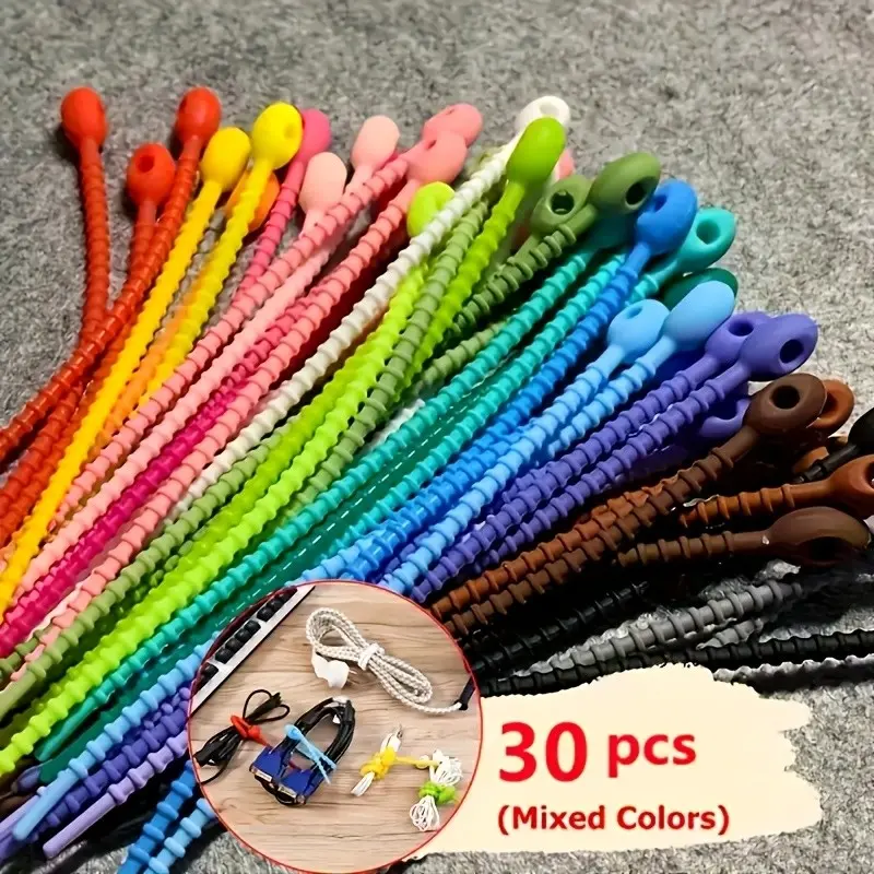30Pcs Reusable Silicone Cable Ties | Multifunctional Versatile Organizer for Cables, Cable Management, Food Bags, Home and Storage Needs | Colorful Durable Zip Ties | Office Storage and Organization Solution
