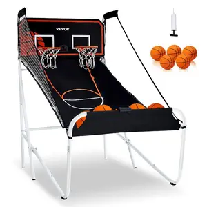 VEVOR Foldable Basketball Arcade Game, 2 Player Indoor Basketball Game, Home Dual Shot Sport with 5 Balls, 8 Game Modes, Electronic Scoreboard, and Inflation Pump, for Kids, Adults (Black White)