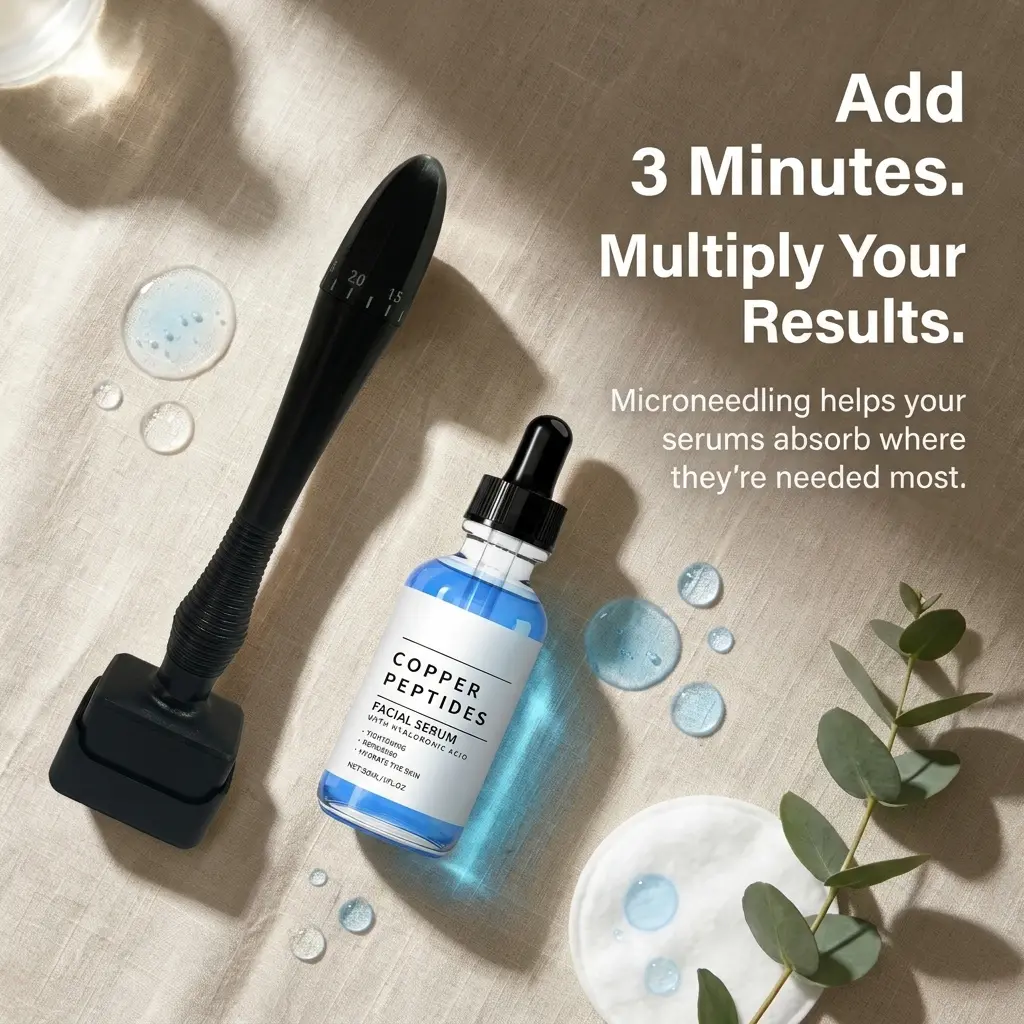 Cosmetic Durable Microneedle Stamp Kit with Copper Peptide Serum, Adjustable Stainless Steel Derma Tool for At-Home Face Treatment, Exfoliation Boost & Serum Application, Suitable for All Skin Types, Suitable All Skin