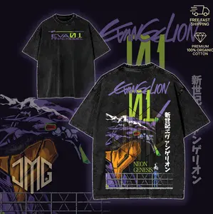EVA-01-Neon Genesis Evangelion Washed Heavy Cotton T-Shirt | Unisex Anime Manga Tee and Evangelion Fans Fabric Menswear Top Tshirt Clothing Collar Seamless Oversized Streetwear Hoodie Kangaroo graphic sweatshirt merch gift