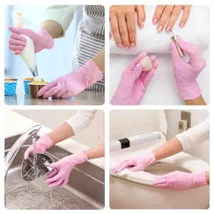 100PCS Powder-Free Latex-Free Disposable Gloves for Home Kitchen Cleaning, Food Handling & General Use - Rubber Smooth Pink Design
