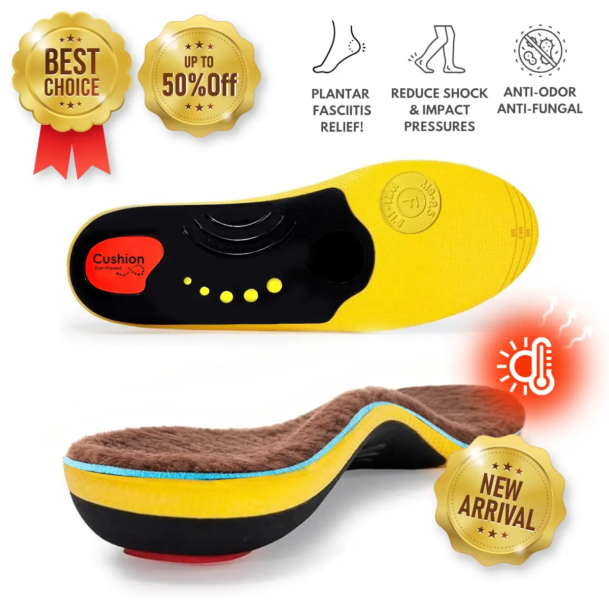 Heated Arch Support Insoles for Men & Women - Winter Warm, Shock-Absorbing Foot Pads for Plantar Fasciitis, Flat Feet Relief, Standing All Day Work Boots, Supportive Soles, Adjustable High Arch Shoe Inserts & Heel Liners