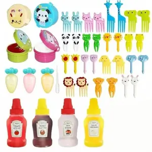 42-Piece Plastic Bento Box Set with Condiment Bottles, Mini Tomato Sauce Containers & Animal-Shaped Food Picks, Abs Material Lunch Choice, Meal Prep Containers