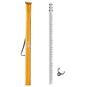 fathersdaygift VEVOR Aluminum Grade Rod, 9-Feet/10ths 3 Sections Telescopic Measuring Rod, Double-Sided Scale 1/10ft Leveling Rod Stick, Aluminum Alloy Survey Rod with Bubble LevelCarrying Bag for Houses, Walls, Floors