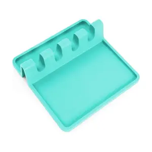 Zulay Kitchen Silicone Spoon Rest - Heat Resistant, Non-Slip Base, Square Design with Four Slots for Cutlery and Utensils Tableware