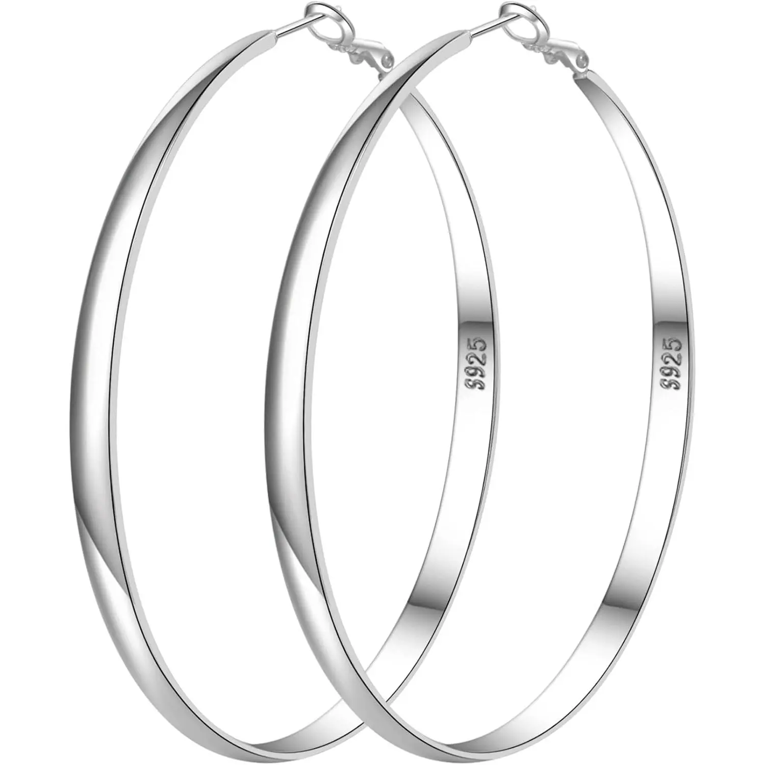 Women's Thin Oversize 925 Sterling Solid Round Silver Hoop Earrings - Large, Lightweight Statement Earrings, Hypoallergenic Daily Wear Fashion Accessory, Lightweight Stackable Earrings